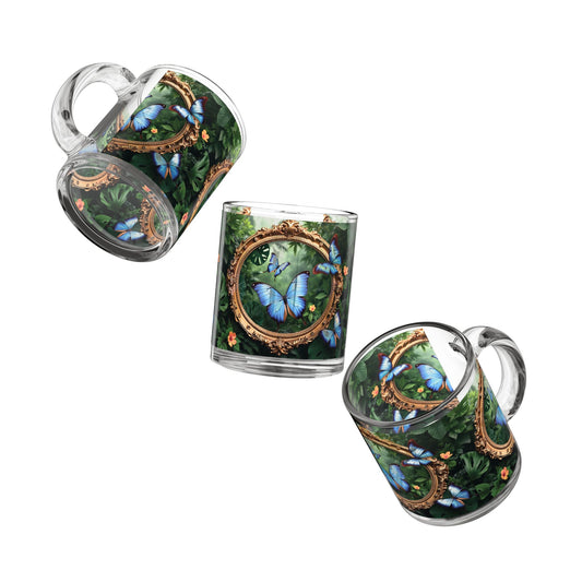 Tropical Glass Mug - 10oz Coffee Cup / Framed Monarchs