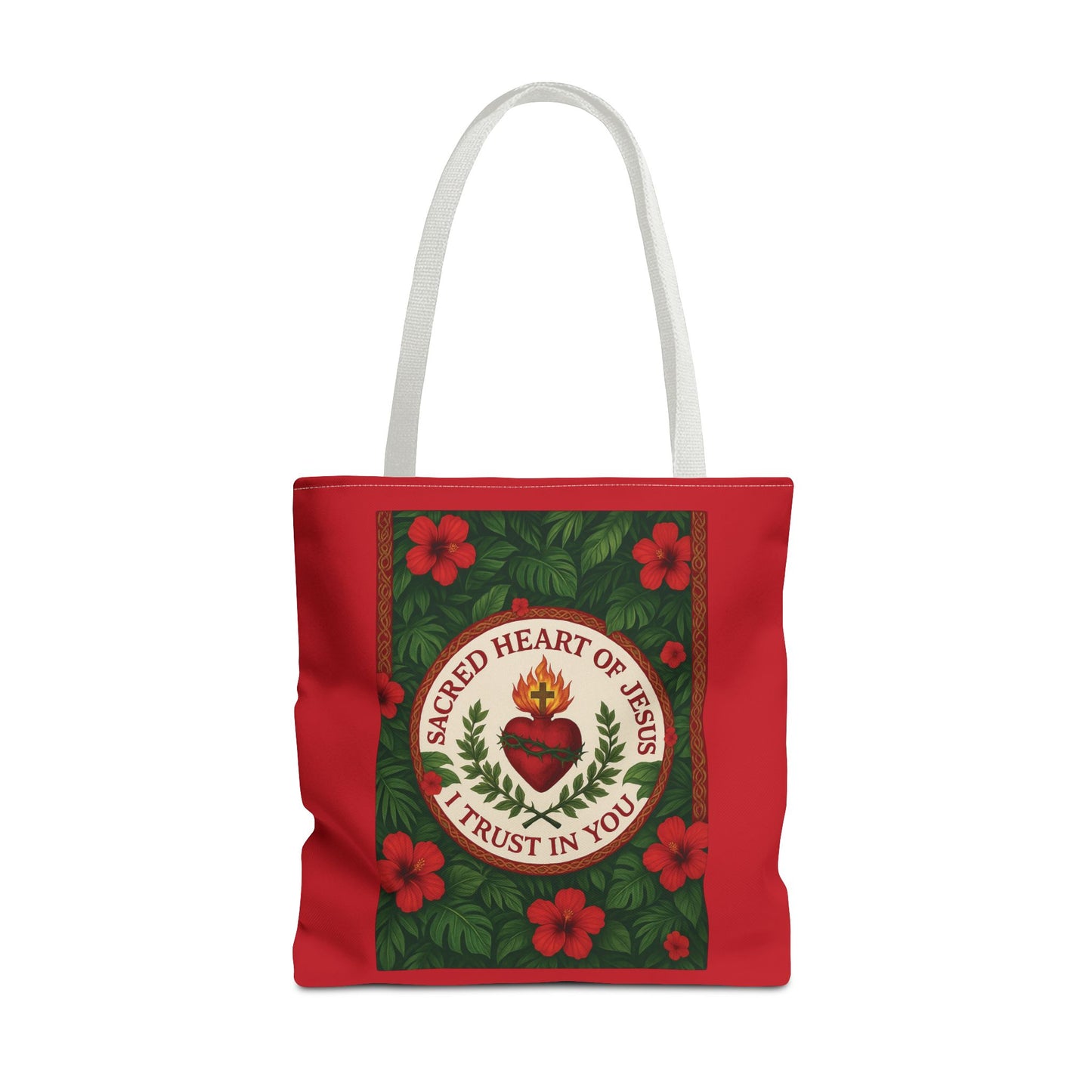 Religious Tote Bag - 3 Sizes / Sacred Heart of Jesus Prayer, Red
