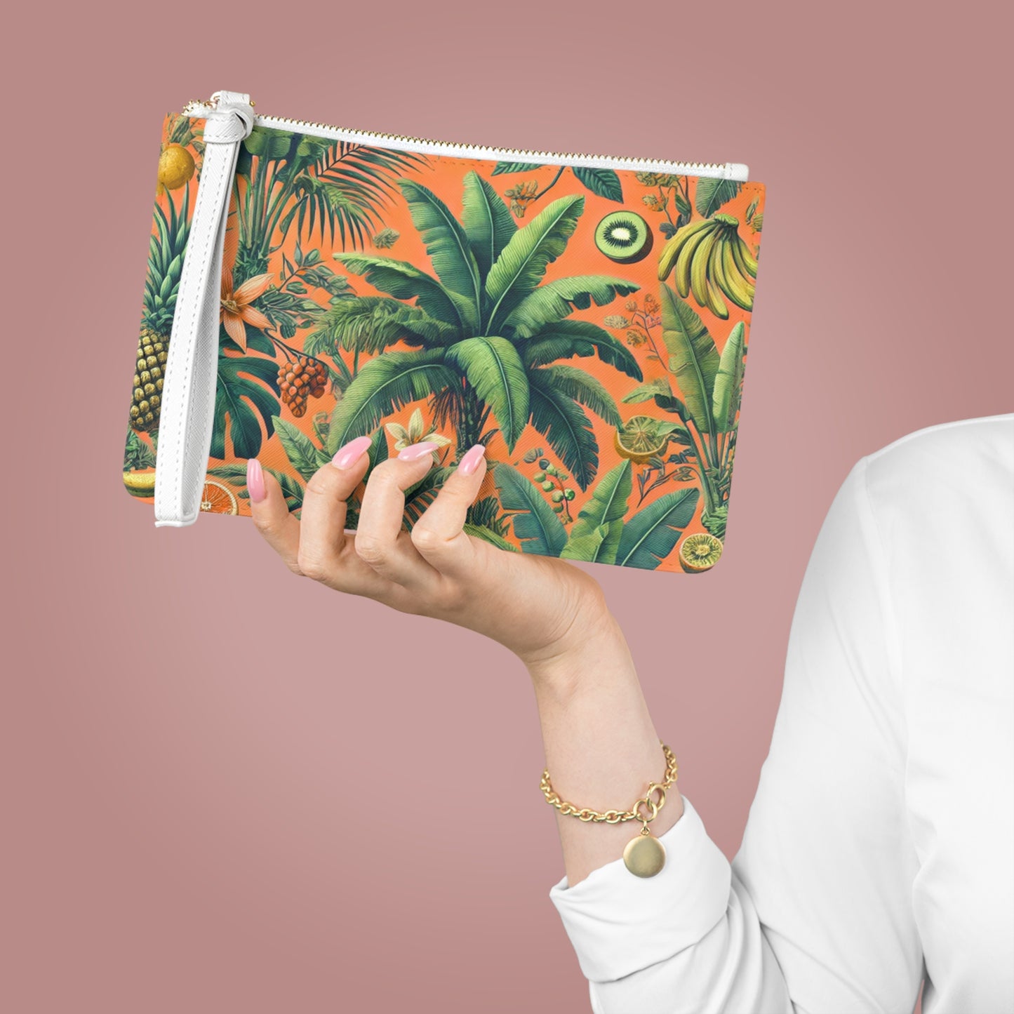 Tropical Faux Leather Clutch Bag - Perfect for Beach Adventures & Summer Vacations / More Tropical Fruit, Orange