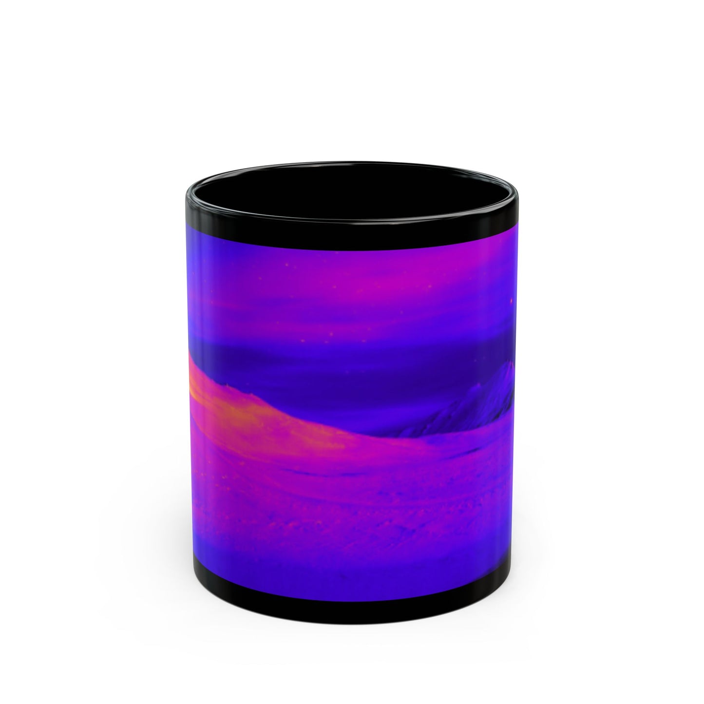 Black Mug (11oz, 15oz), Cold Ocean Lights, Midnight