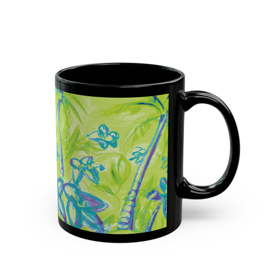 Black Coffee Mug - Tropical Doodles, Lime