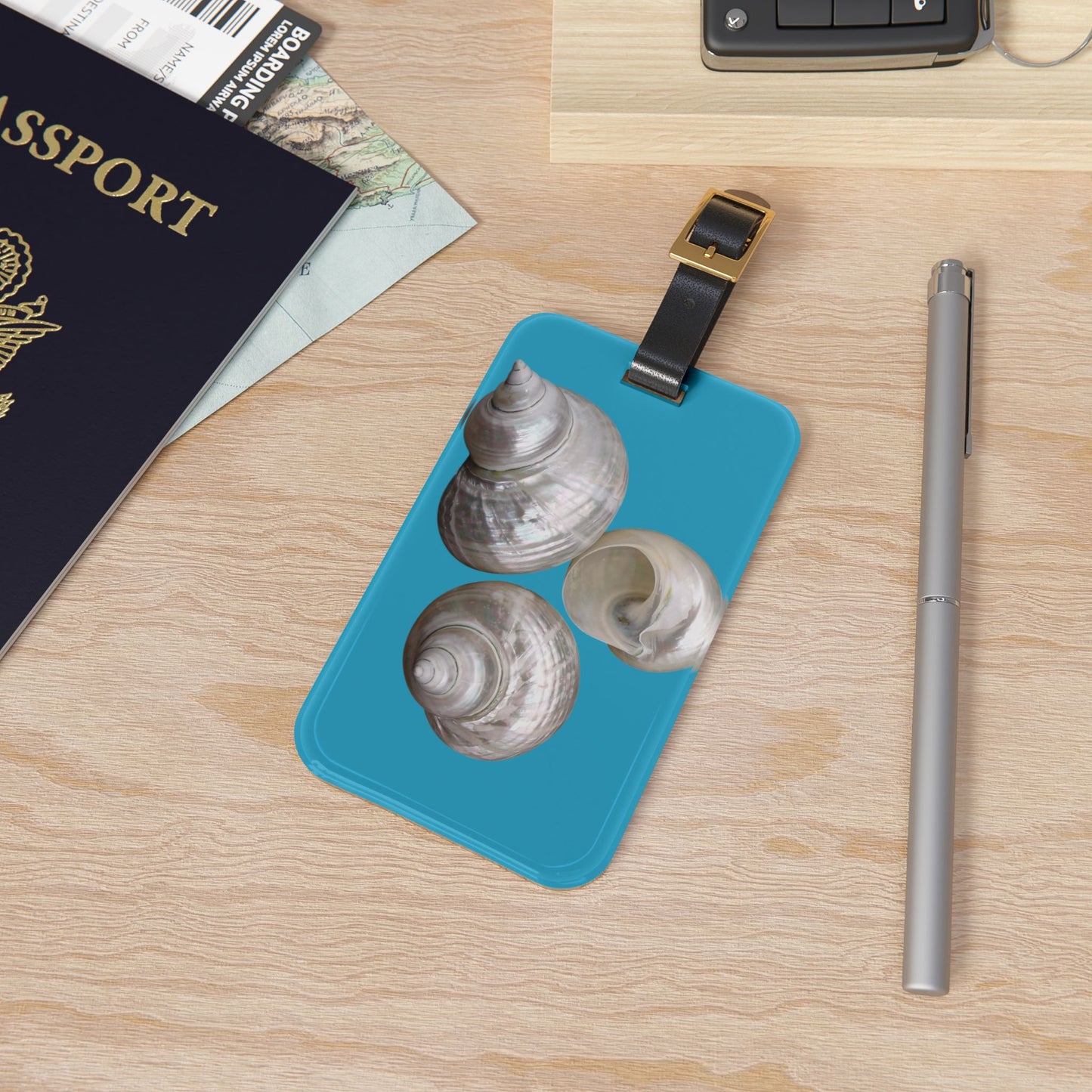 Luggage Tag - White Nautilus Trio, turquoise