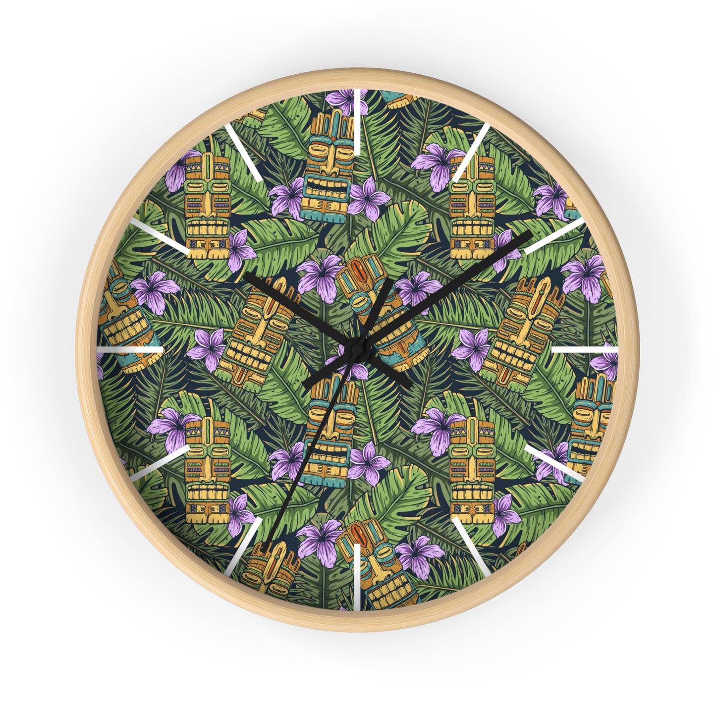 Wall Clock - Tiki Greenery, White Hour Marks