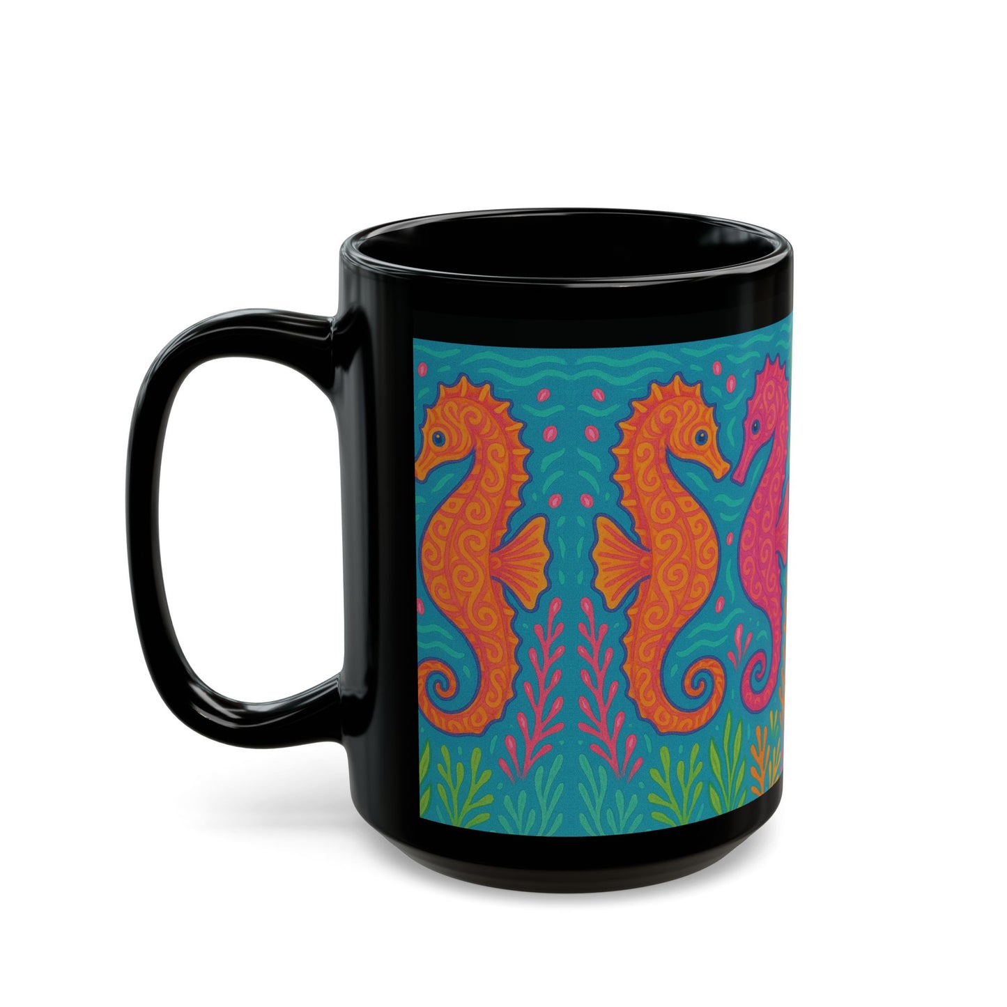 Black Coffee Mug - Sunset Seahorses