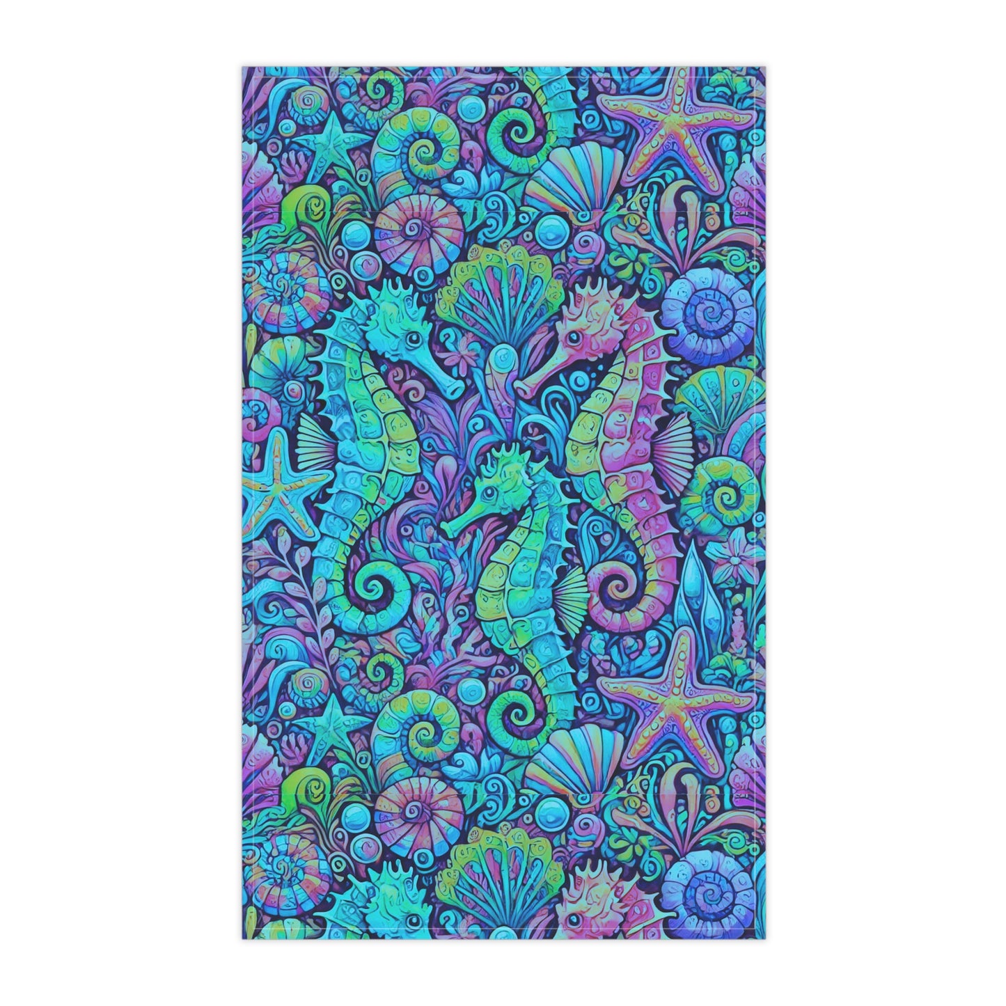 Tea Towels (cotton, poly), Seahorse Trio, Turquoise Pop