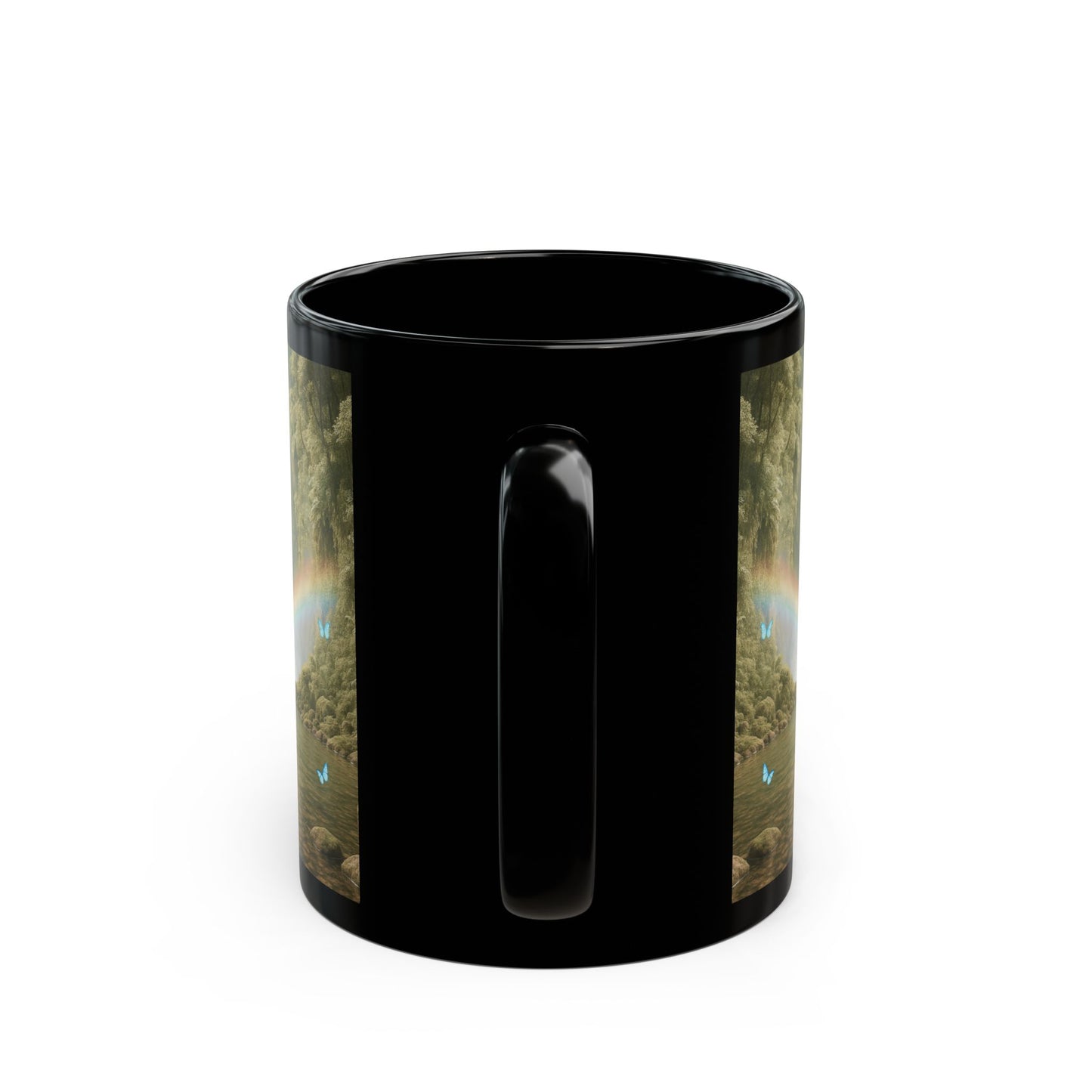 Black Coffee Mug - UFO and Waterfall