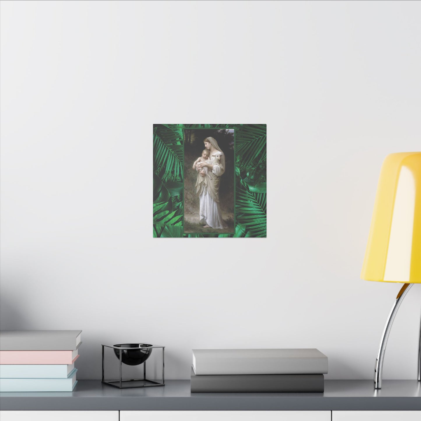 "Tropical Rainforest Innocence" Religious Canvas Artwork - Stretched Canvas Print / Virgin Mary & Jesus