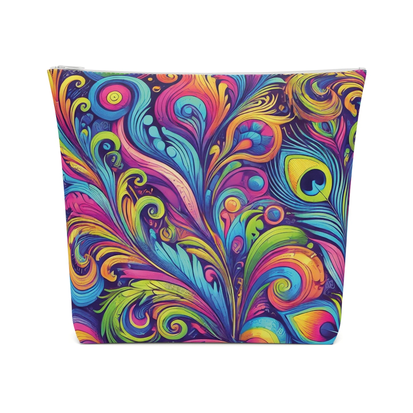 Tropical Cotton Cosmetic Bag, Makeup Pouch, 5 Sizes / Feather Currents