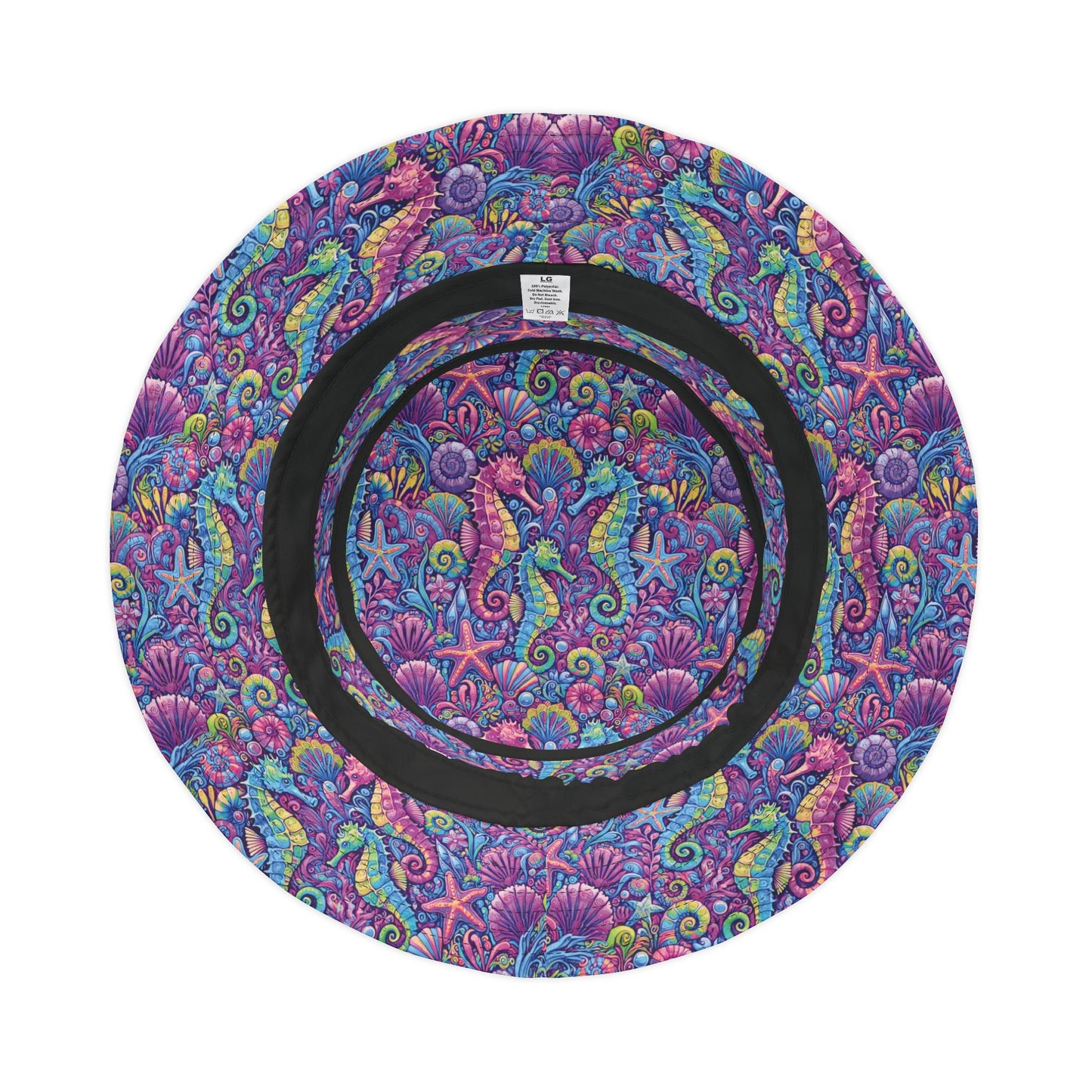 Tropical Polyester Bucket Hat, 2 Sizes - Seahorses Fantasy Pop