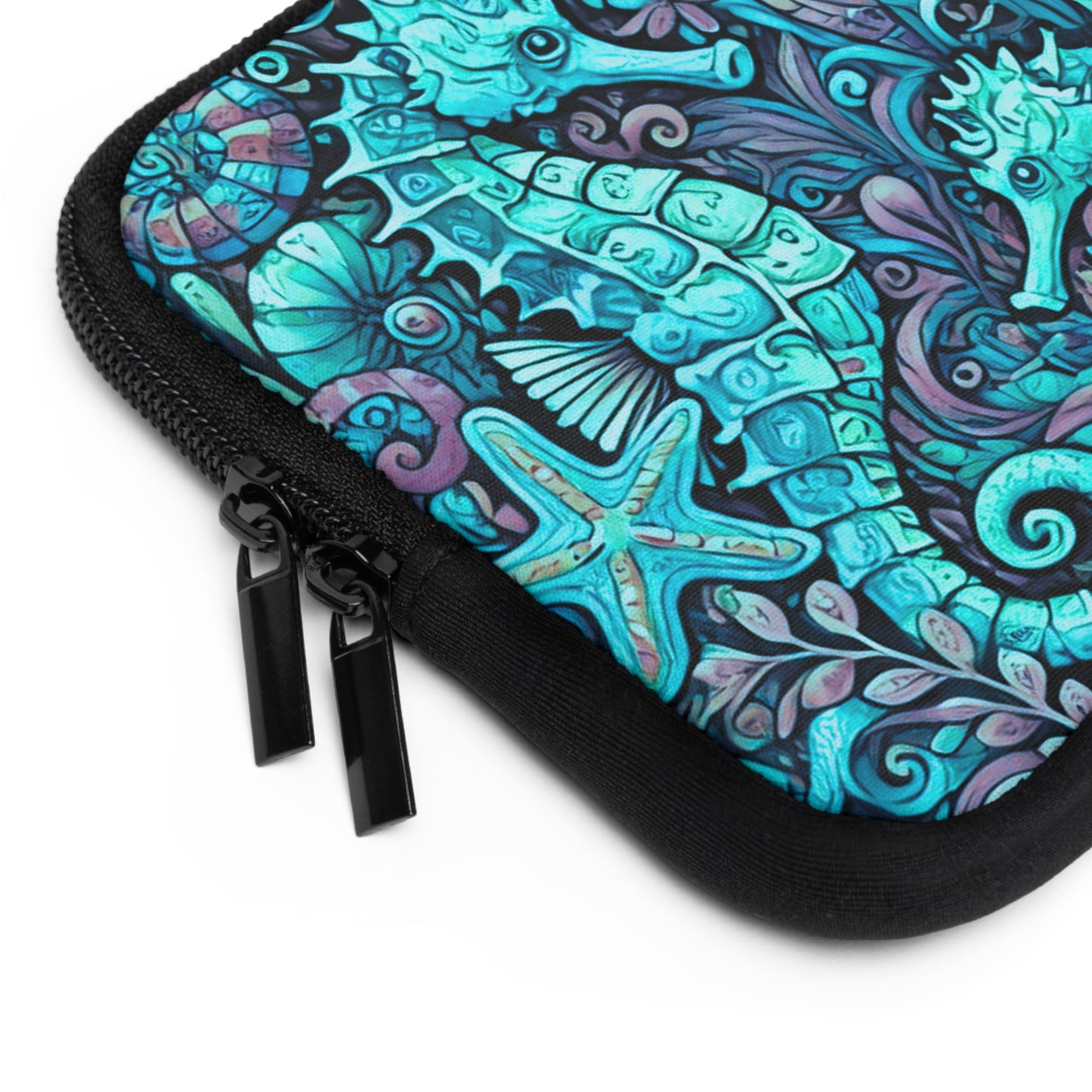 Tropical Laptop Sleeve, 5 Sizes - Perfect for Ocean Lovers & Students / Seahorse Trio, Turquoise