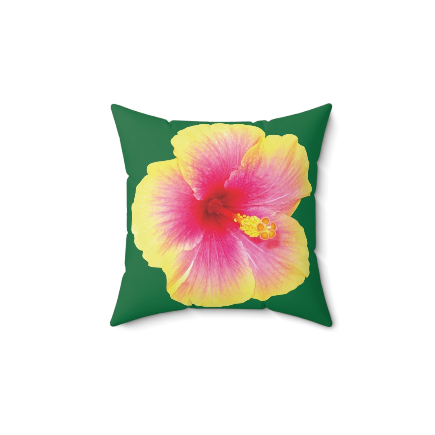 Decorative Pillow - Accent Cushion, 4 Sizes / Photo Yellow Hibiscus, Dark Green