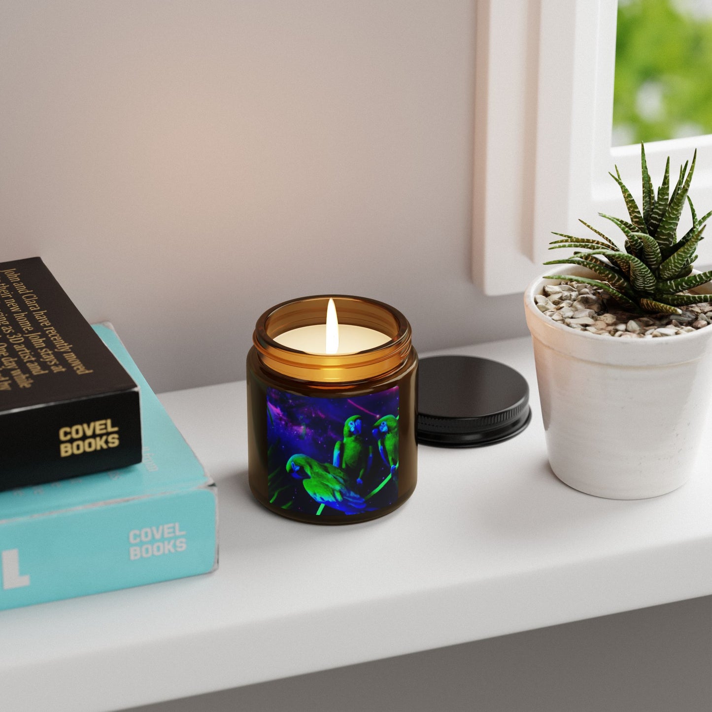 Soy Candle in Amber Jar - Multi-Size / Galactic Parrots