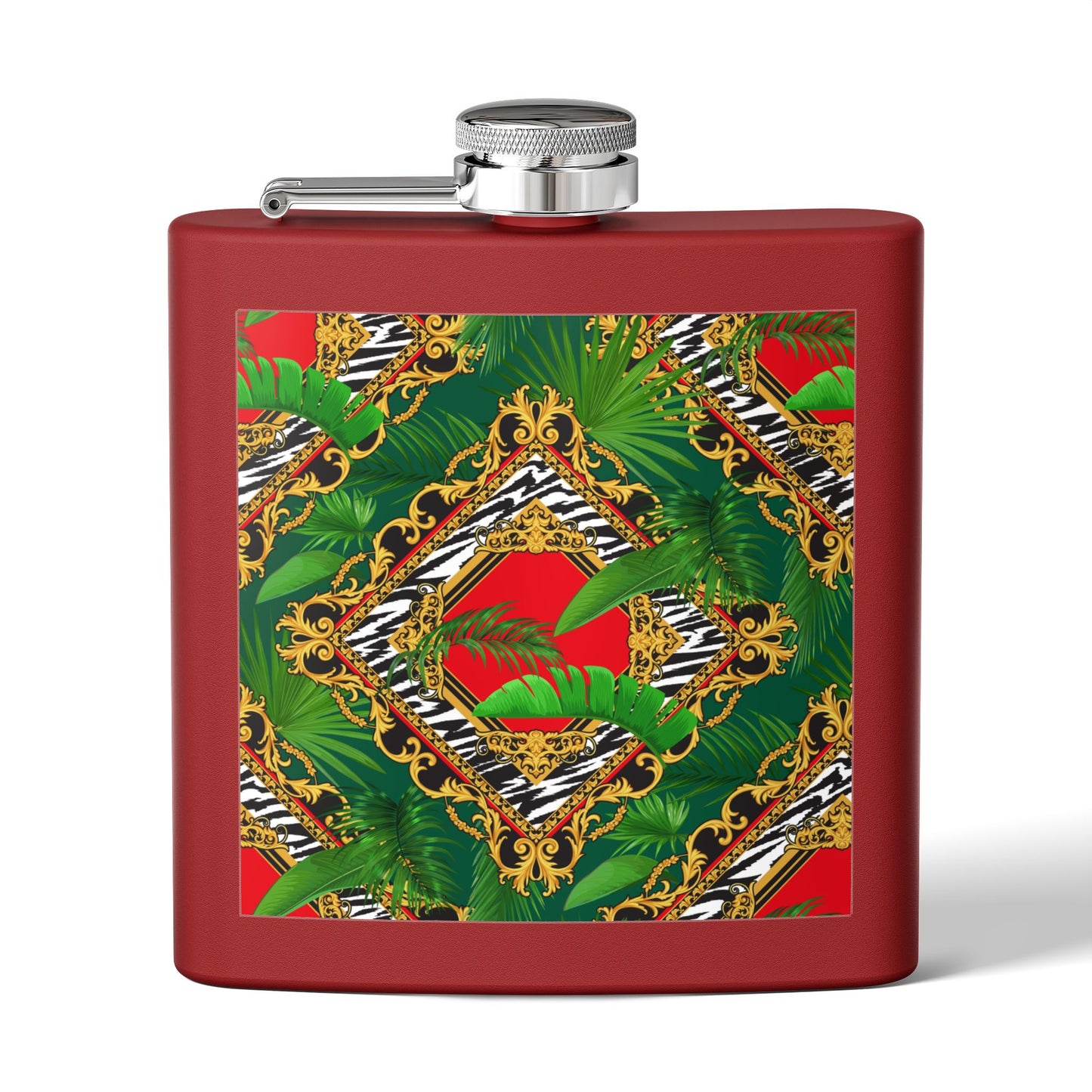 Tropical Stainless Steel 6 oz. Flask, Many Colors  – Jungle Royale, Red