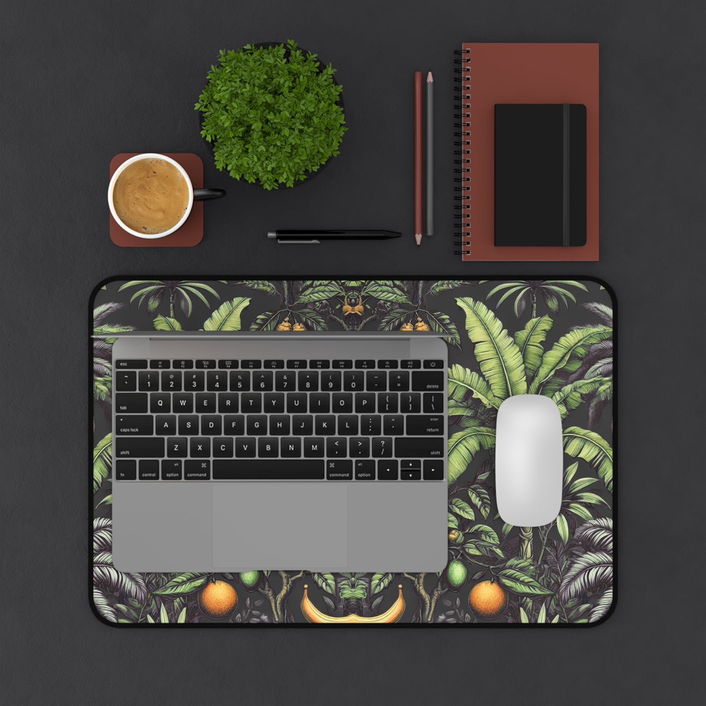 Tropical Mouse Pad/Desk Mat, 3 Sizes - Perfect for Home Office / Tropical Fruit, Black