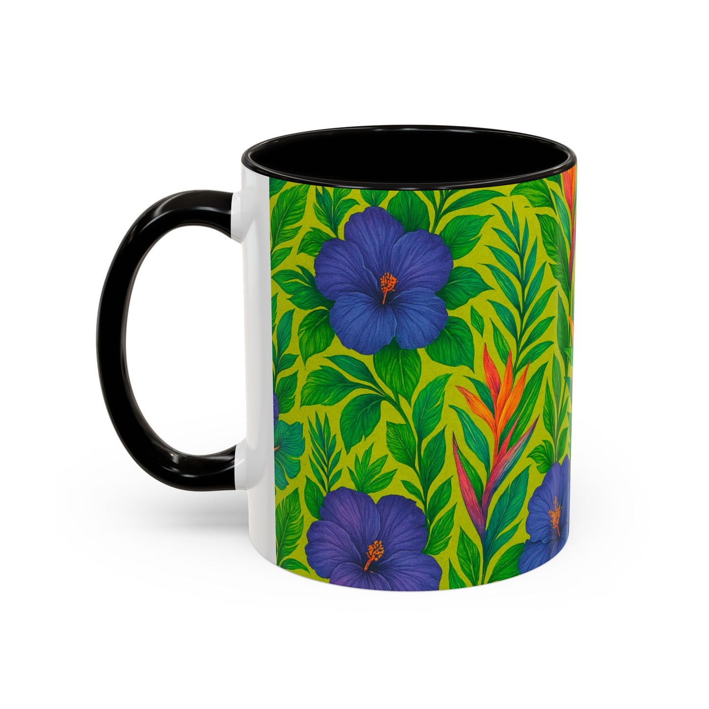 Vibrant Floral Coffee Mug - 11oz & 15oz / Midnight Flower Lime