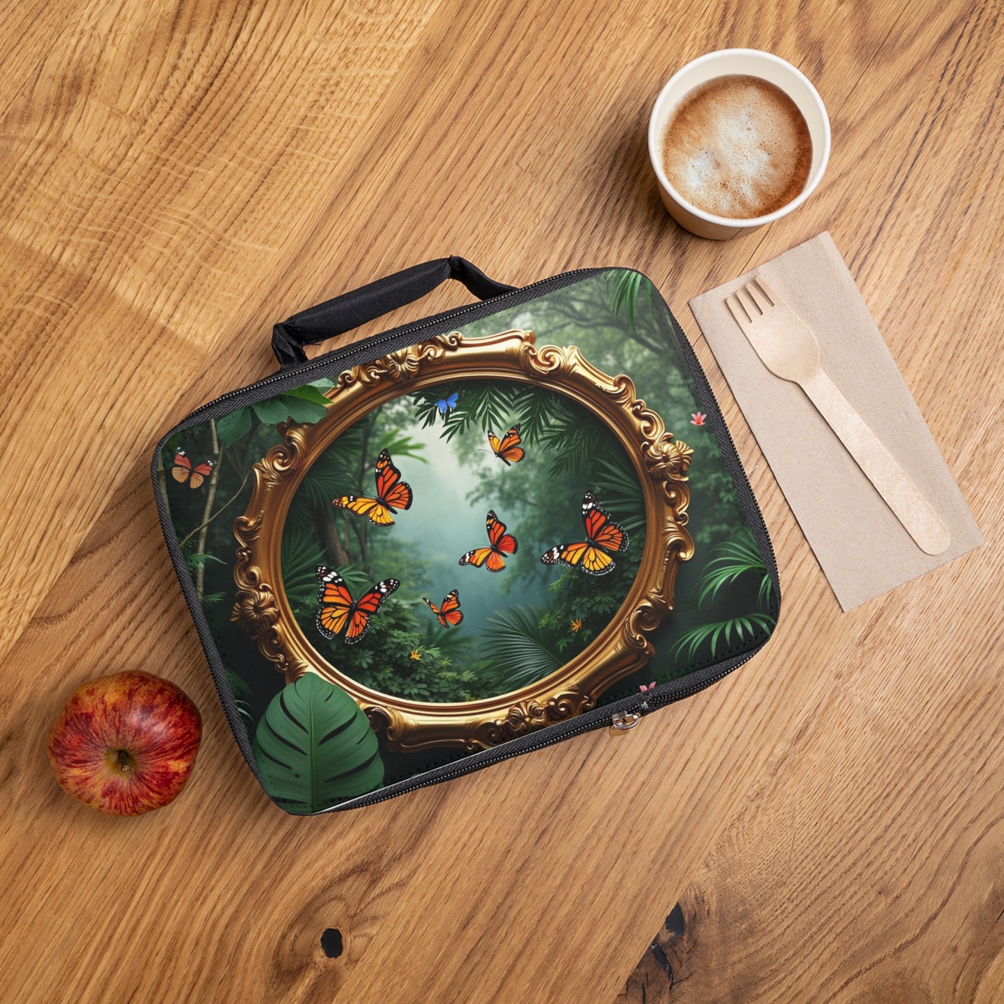 Framed Monarch Gathering Lunch Bag - Eco-Friendly Insulated Tote, Adult and Child Lunchbox / Perfect for Picnics, Beach Outings