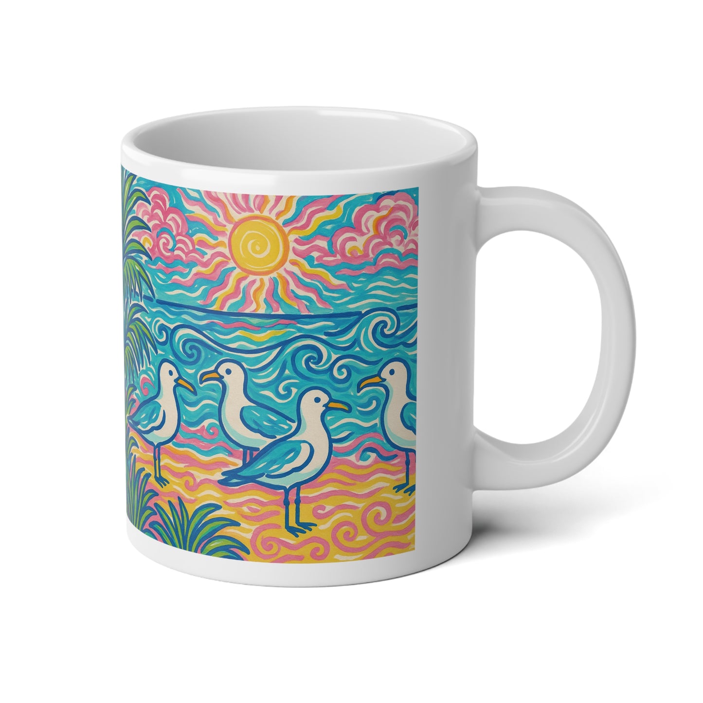 Jumbo Mug, 20oz, Seagulls on Beach | Tropical Coffee Cup