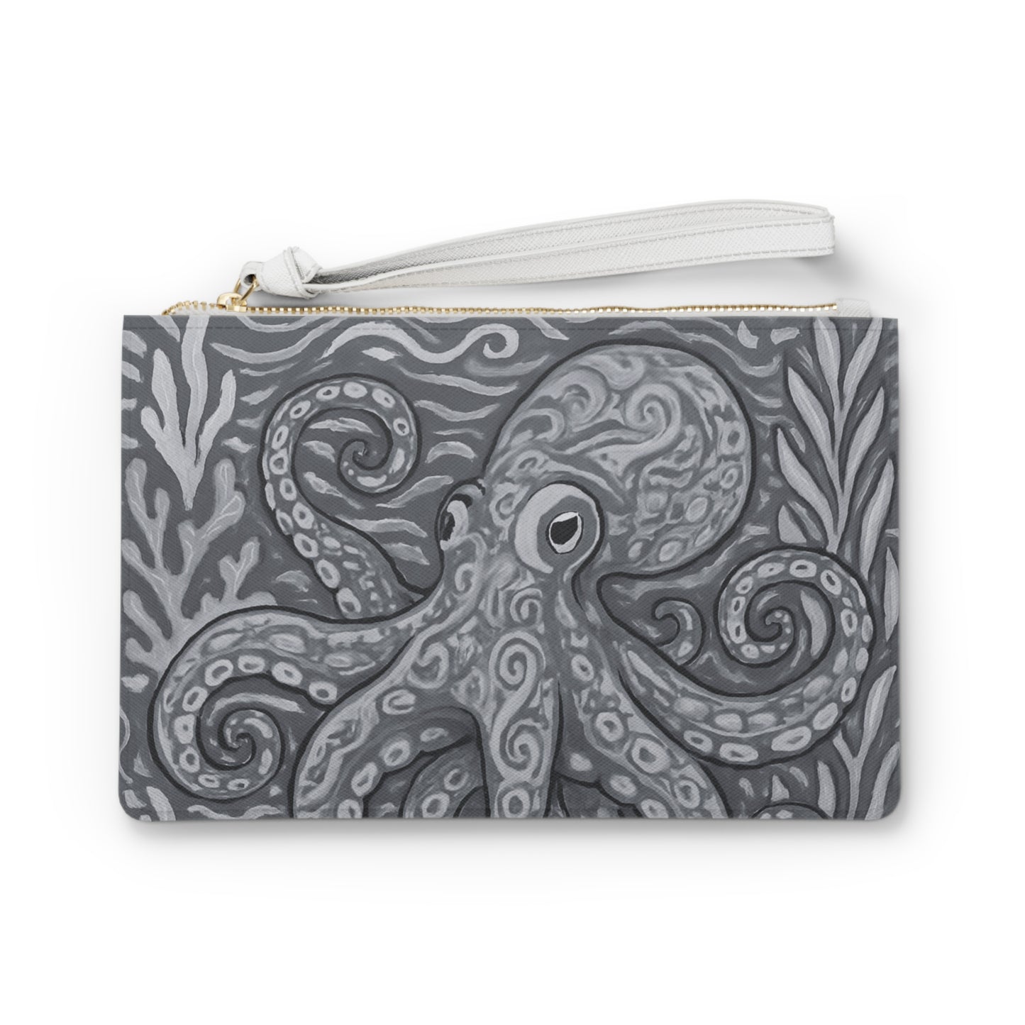 Tropical Faux Leather Clutch Bag - Perfect for Beach Adventures & Summer Vacations / Octopus Kraken Joe, Noir