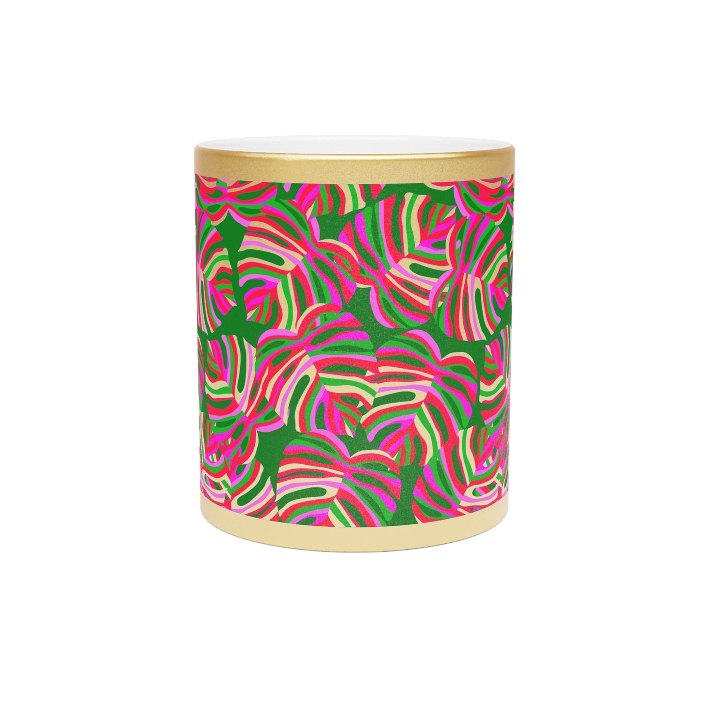 Tropical Metallic Mug, Gold or Silver - Monstera Pink Pop