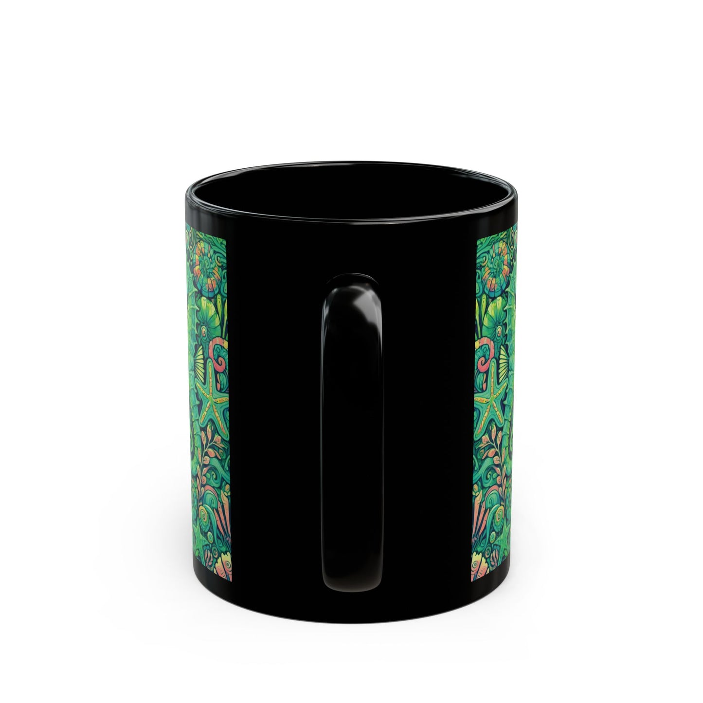 Black Coffee Mug - Seahorse Trio, Lime
