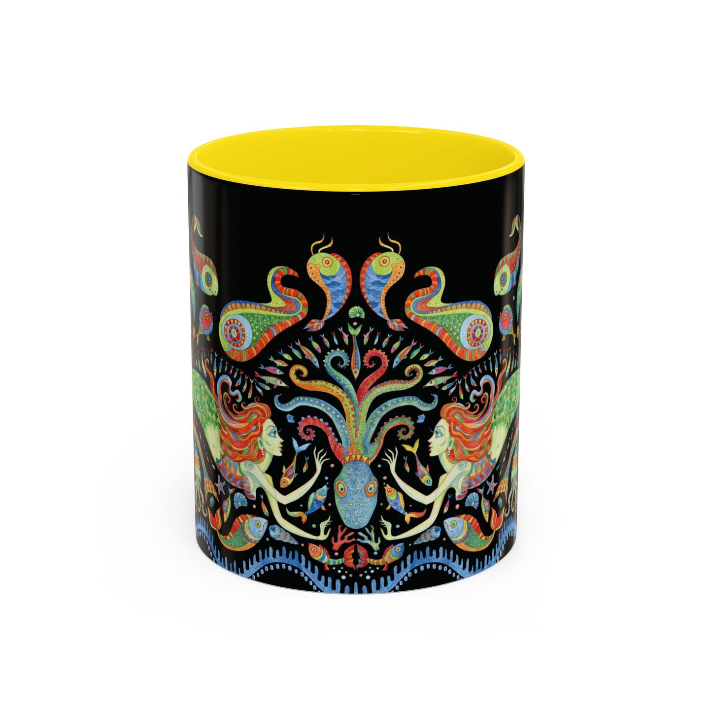 Mermaid Kingdom/Black, Coffee Mug, 8 Colors - Fun Tropical Drinkware for Beach Vibes