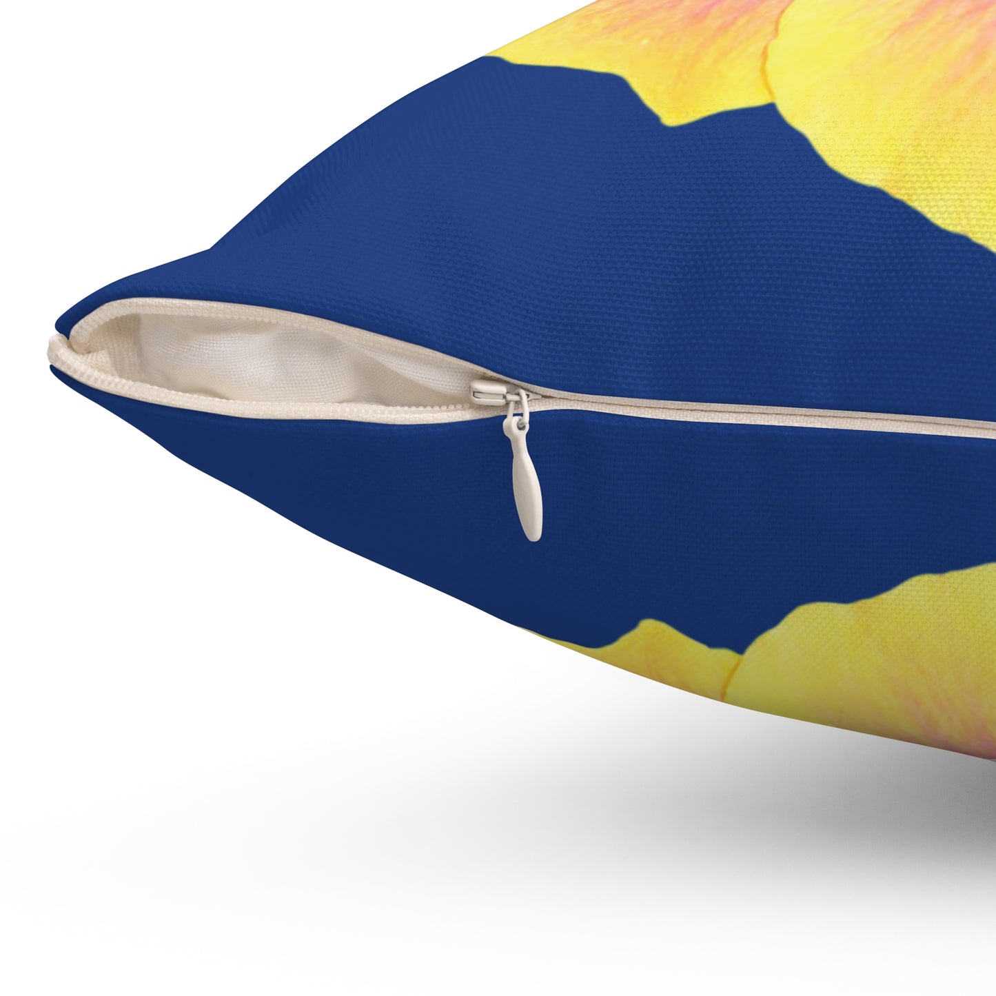 Decorative Pillow - Accent Cushion, 4 Sizes / Photo Yellow Hibiscus, Navy Blue
