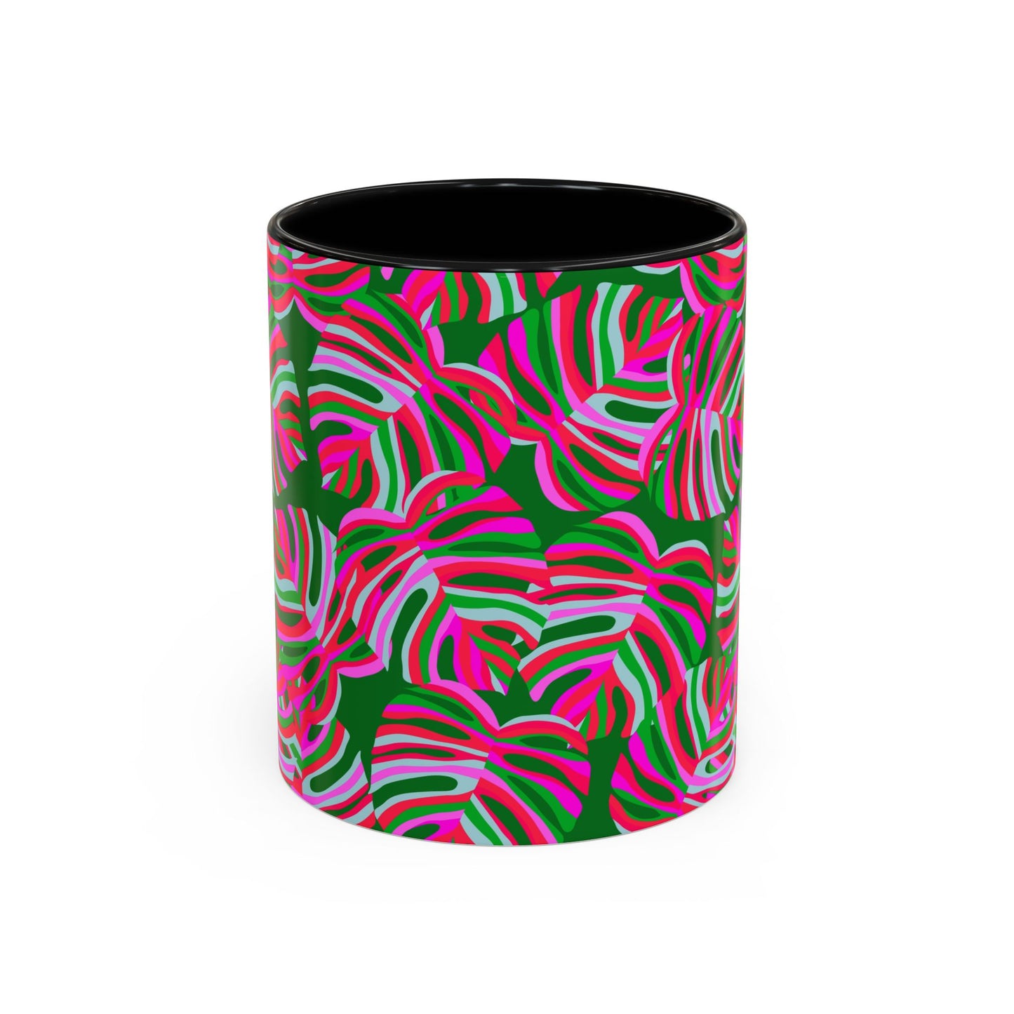 Accent Coffee Mug (11, 15oz), Monstera Pink Pop / Various Colors