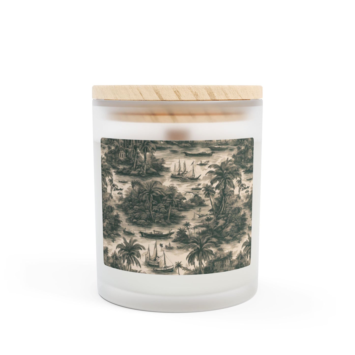 Frosted Glass Candle, 11oz - Tropical Toile #1, Black