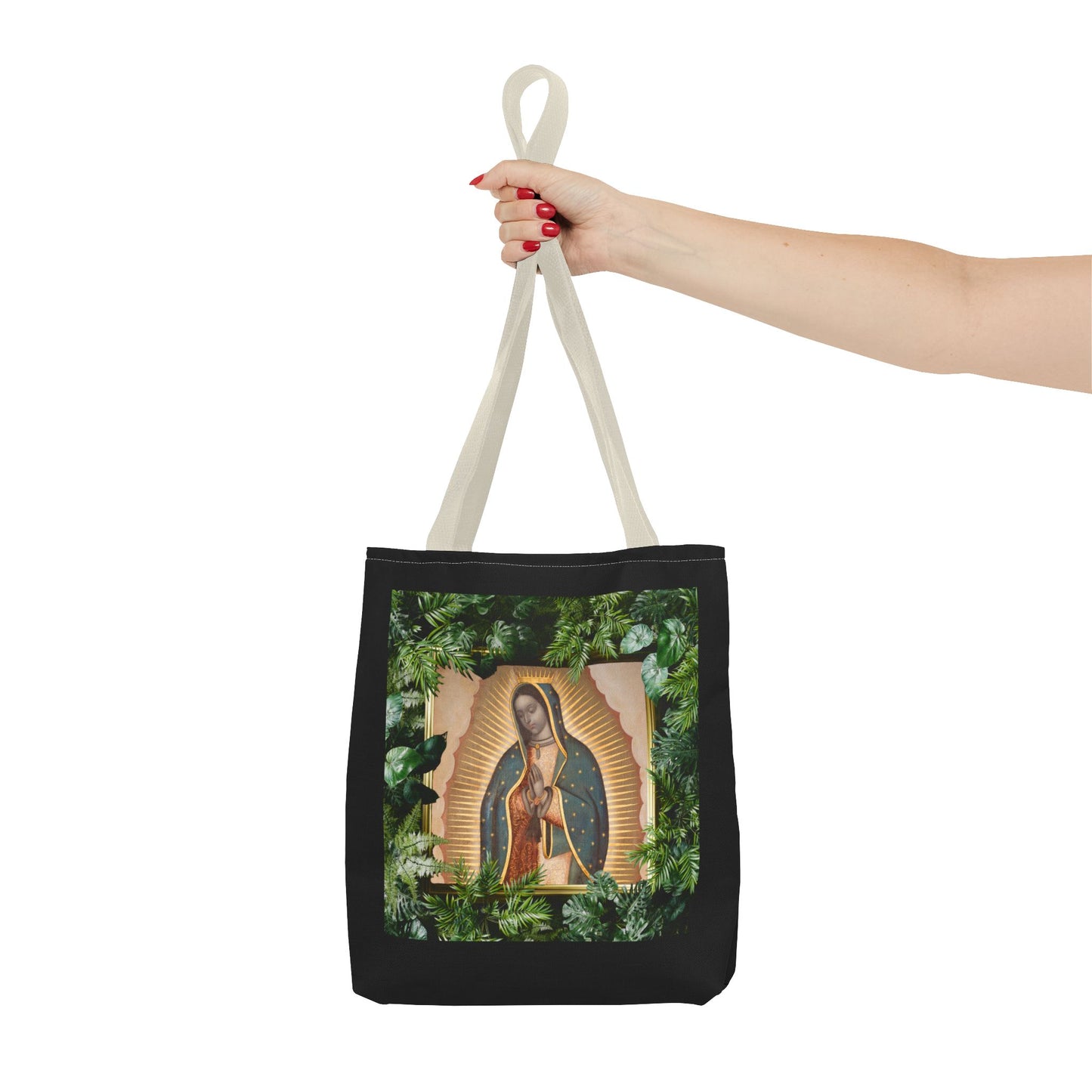 Religious Our Lady of Guadalupe Tropical Tote Bag/Black - 3 Sizes