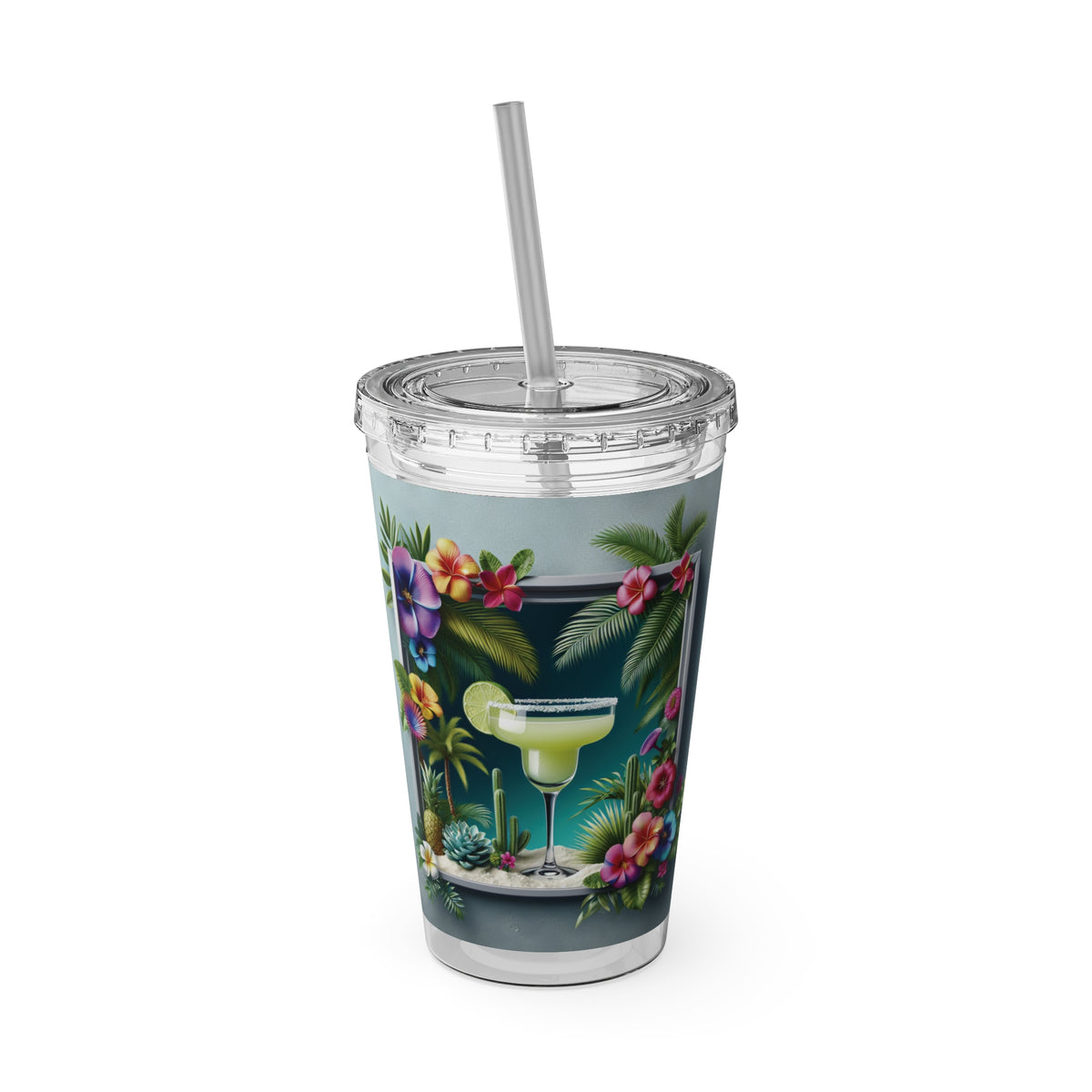 Tropical Tumbler with Straw | 16oz Colorful Travel Cup / Tropical Margarita