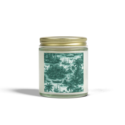 Scented Candles, Coconut Apricot Wax (4oz, 9oz) - Tropical Toile #1, Evergreen