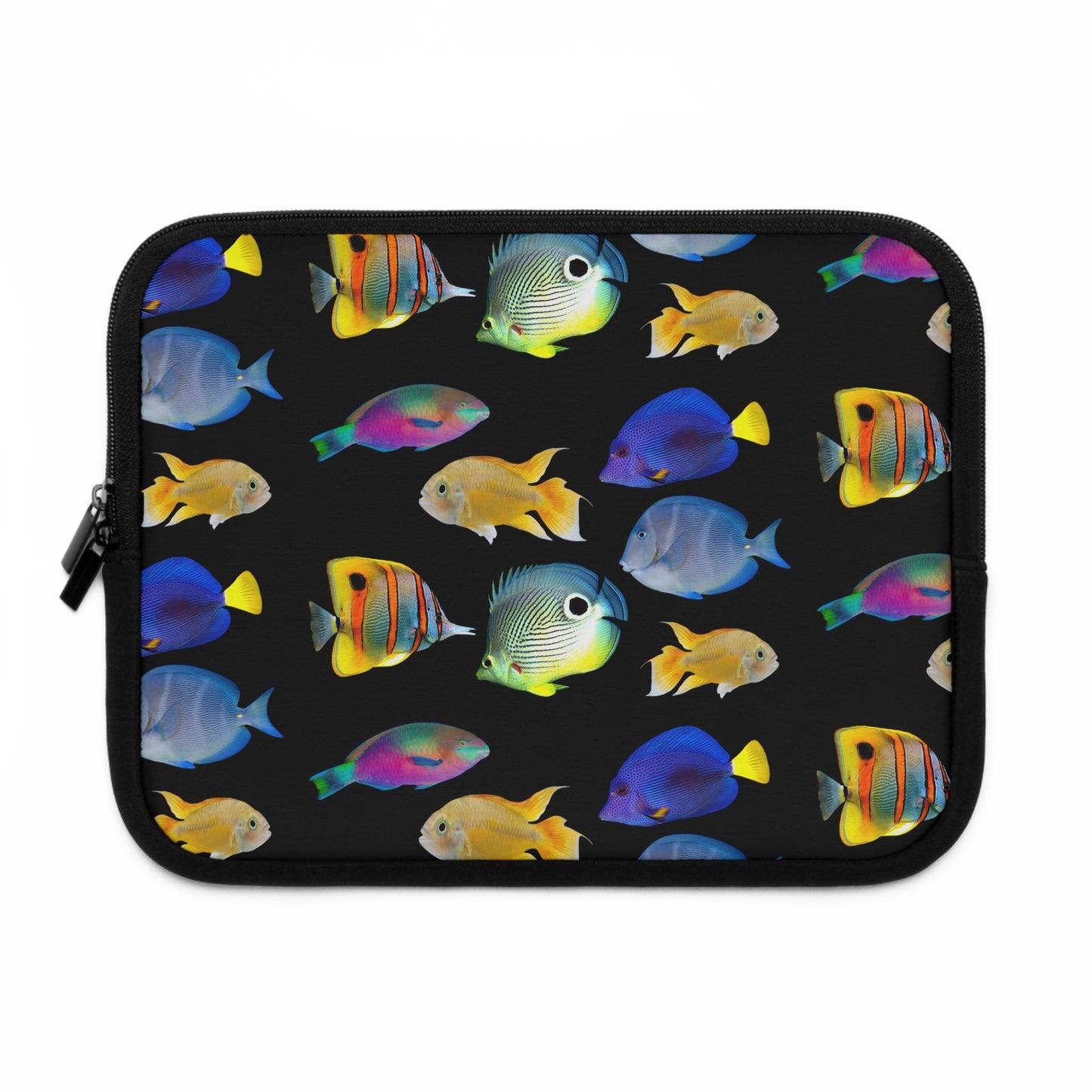 Tropical Laptop Sleeve, 5 Sizes - Perfect for Beach Lovers & Students / School of Fish, Black