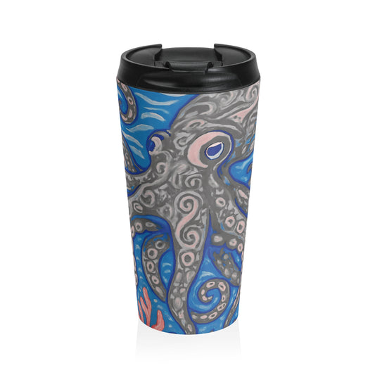 15 oz. Stainless Steel Travel Mug / Kraken Joe Octopus, Grey