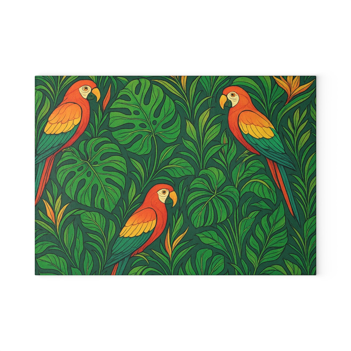 Glass Cutting Board, 2 sizes - Parrot Family