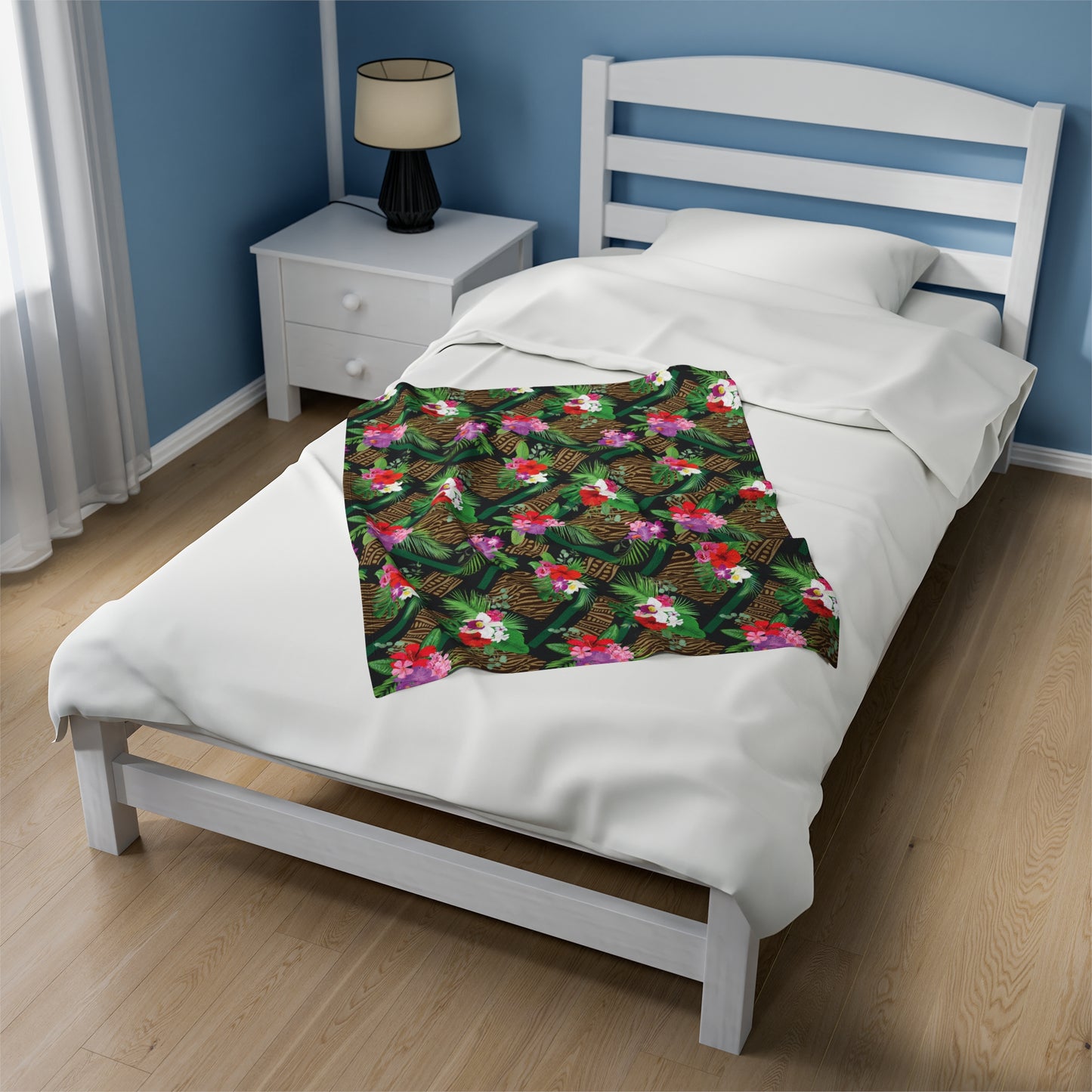 Tropical Tiki Orchids Velveteen Plush Blanket - Cozy Home Decor for Nature Lovers