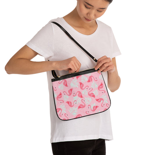 Tropical Small Shoulder Bag | Stylish Crossbody Purse / Flamingo and White Palms