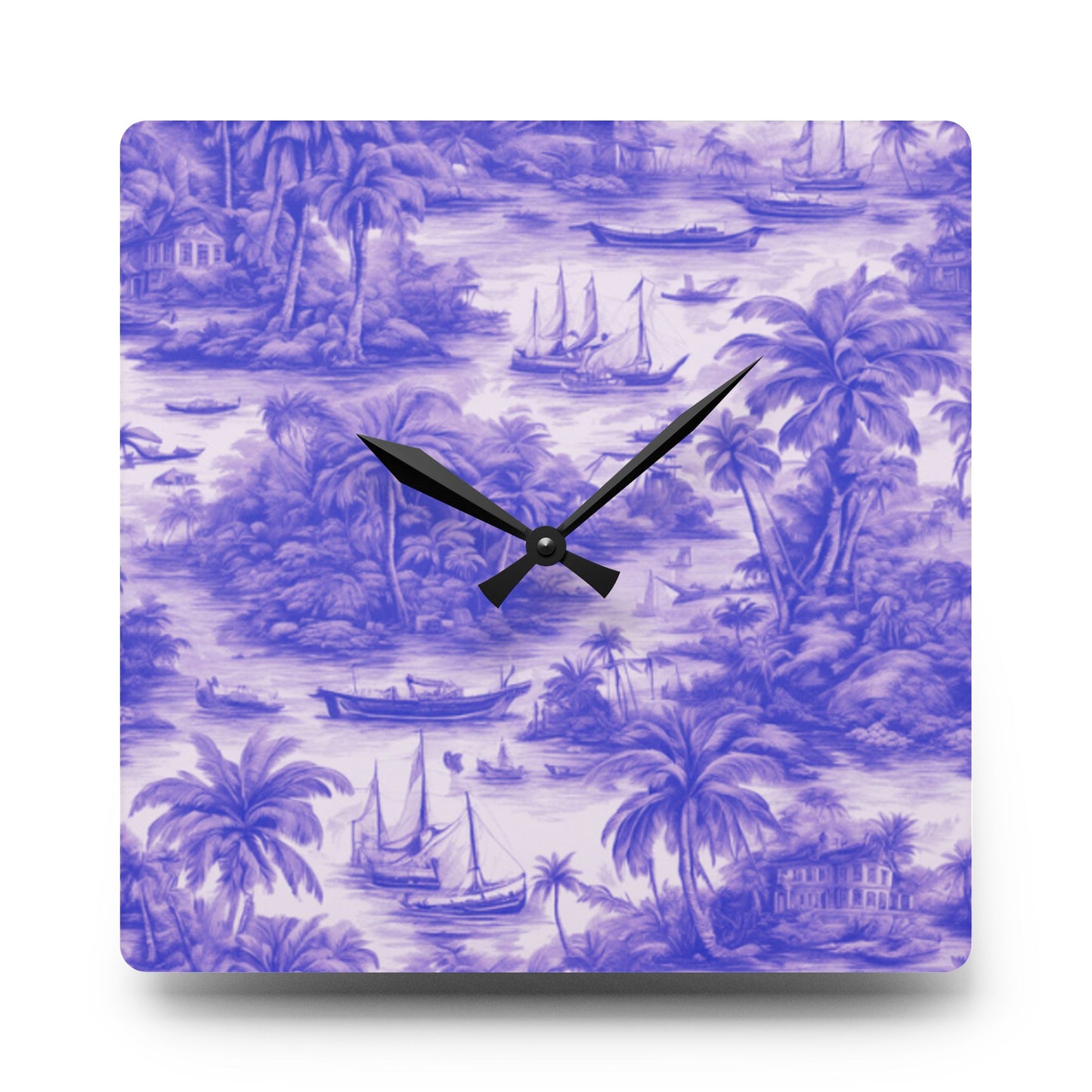 Acrylic Wall Clock, Tropical Toile #1/Purple, 4 Variants