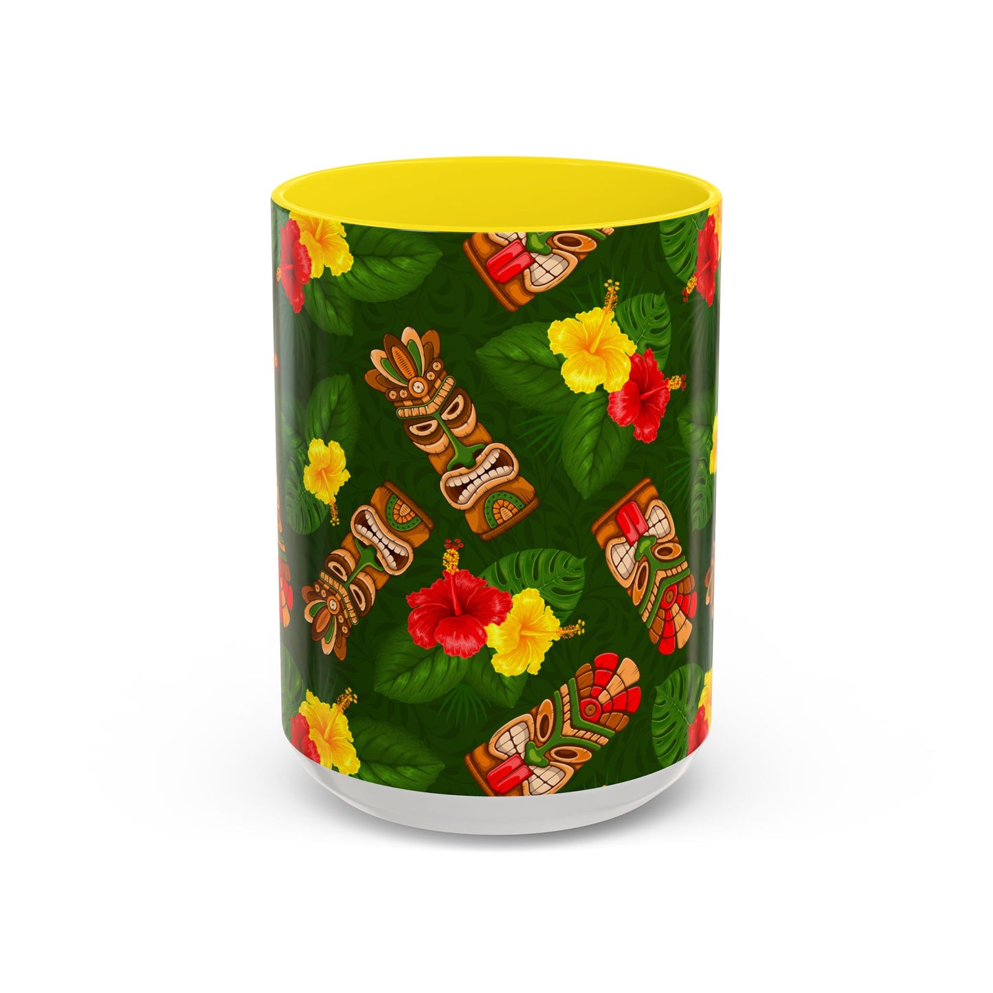 Accent Coffee Mug (11, 15oz), 8 Colors - Tiki Hibiscus Garden