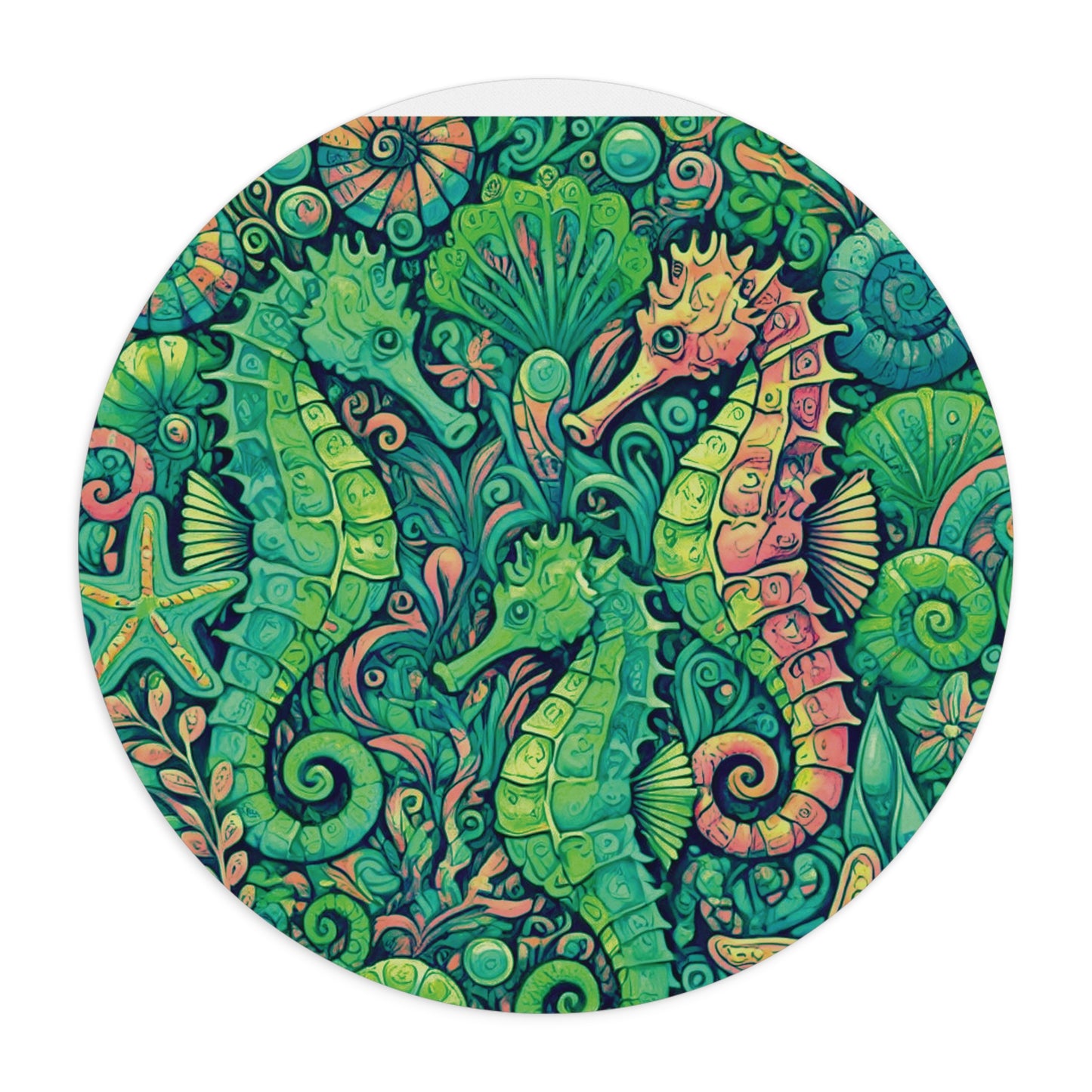 Tropical Mouse Pad, 2 Shapes - Beach Vibes for Home Office & Gamer / Seahorse Trio, Lime