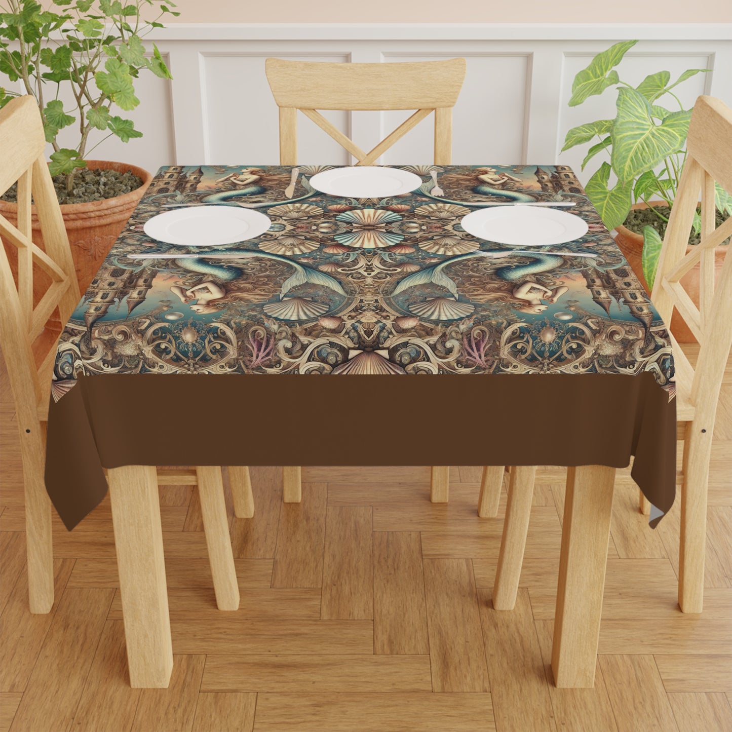 Kaleido Mermaid/Brown Tablecloth, 55" x 55"
