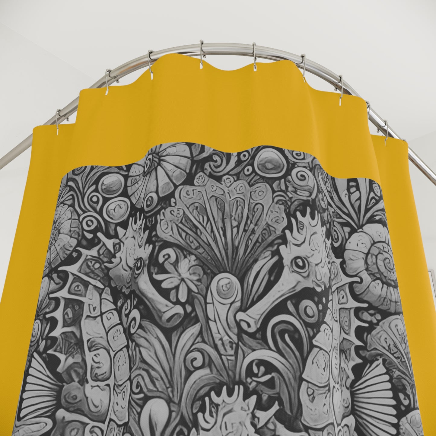 Tropical Shower Curtain - Ocean Bathroom Decor / Seahorse Trio Noir/Yellow
