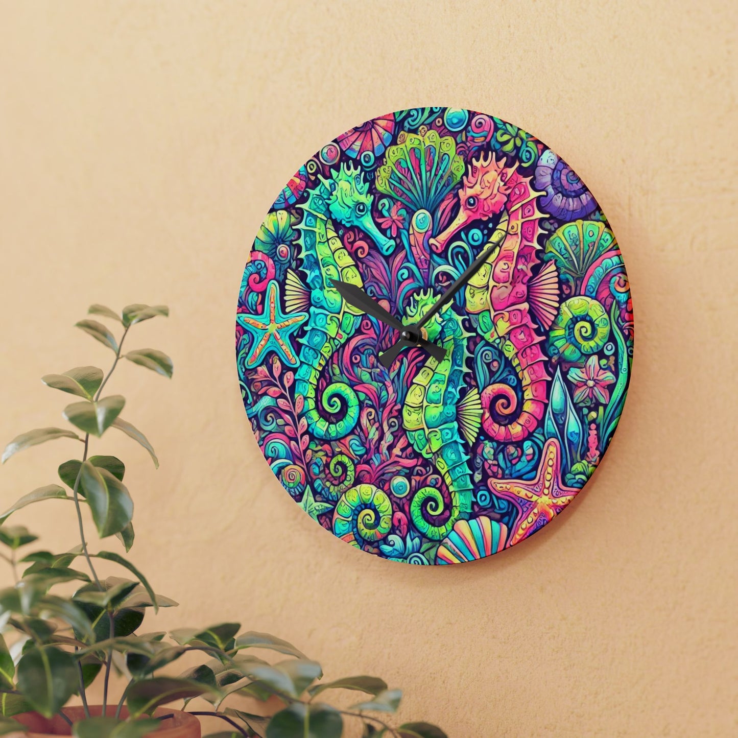 Acrylic Wall Clock, Seahorse Trio