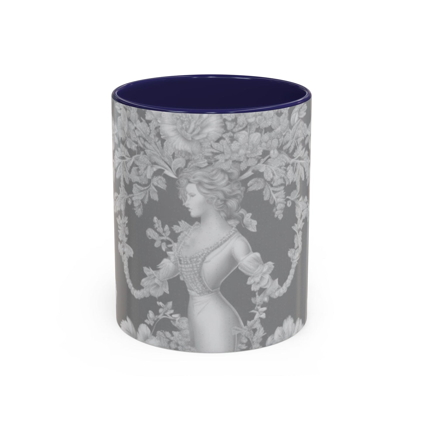 Accent Coffee Mug (11, 15oz), Pearl Lady Toile/Slate, Various Colors