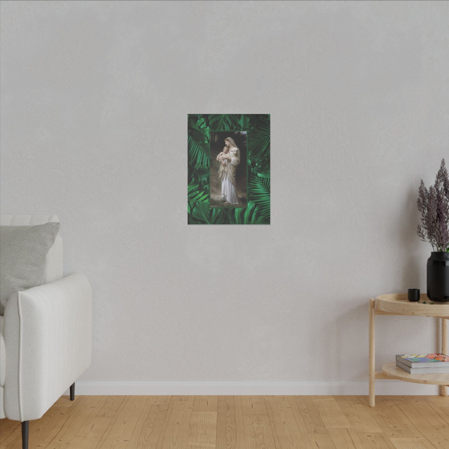 "Tropical Rainforest Innocence" Religious Canvas Artwork - Stretched Canvas Print / Virgin Mary & Jesus