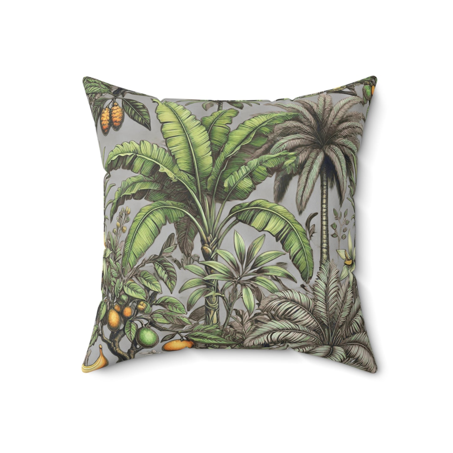 Tropical Pillow, 4 sizes - Colorful Spun Polyester Square Cushion / Tropical Fruit, Grey