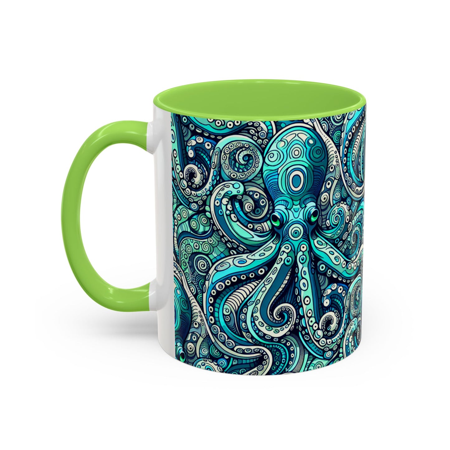 Accent Color Coffee Mug, Many Colors - 11oz & 15oz / Aqua Octopus
