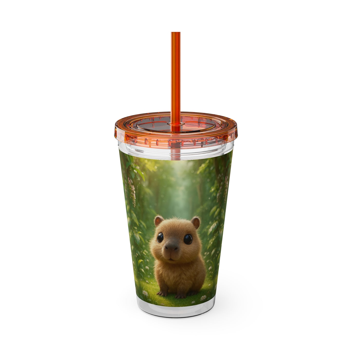 Tropical Tumbler with Straw | 16oz Colorful Travel Cup / Baby Cabybara