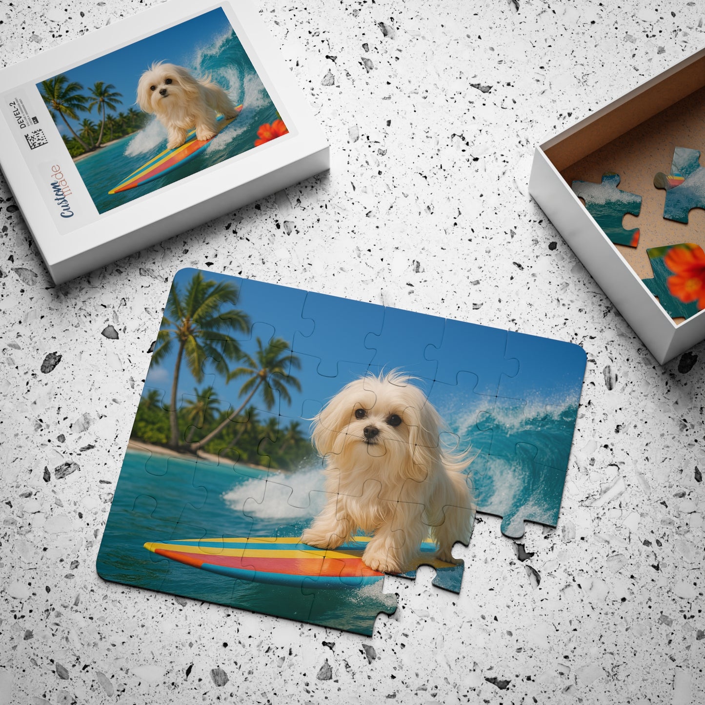 Tropical Kids' Puzzle - 30-Piece Puzzle for Fun and Learning / Puppy Ariel as Dog Surfer