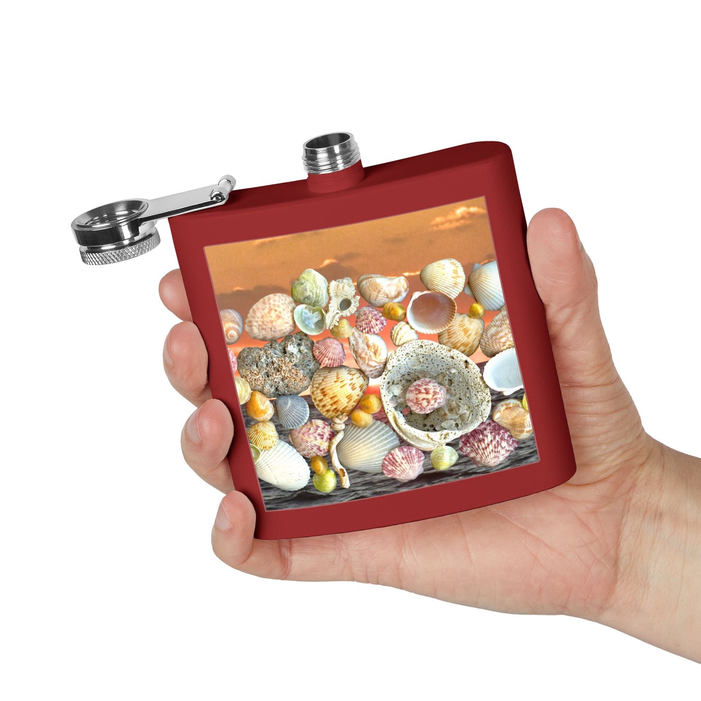 Tropical Stainless Steel 6 oz. Flask, Many Colors  – Sky/Ocean Seashell Collection