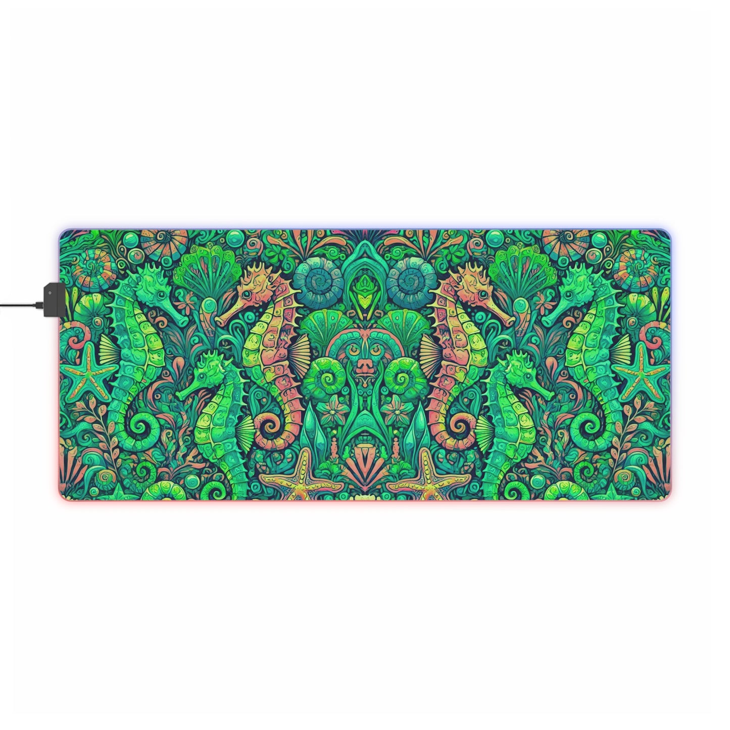 LED Gaming Mouse Pad With Vibrant RGB Lighting, 4 Sizes / Seahorse Trio, Lime